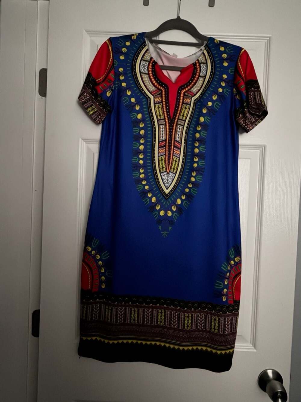 Dashiki Print Tunic Dress Blue Multi Size L/XL